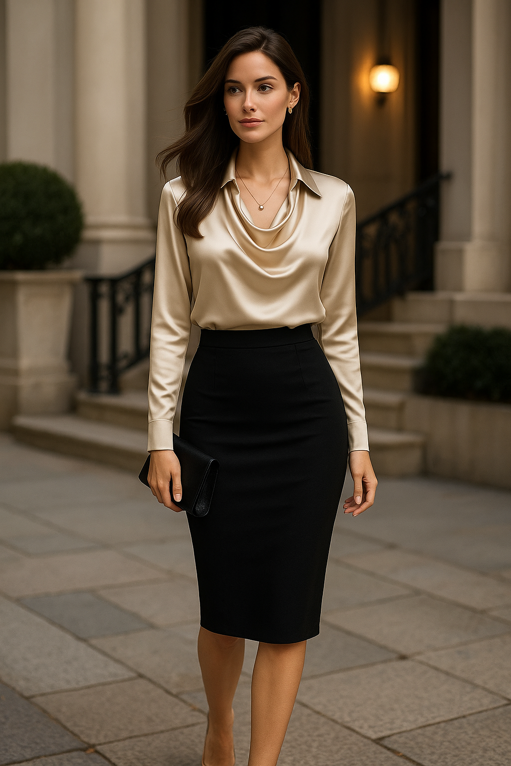 Laureline - Blouse Brillante avec Col Plissé – Chic & Intemporelle