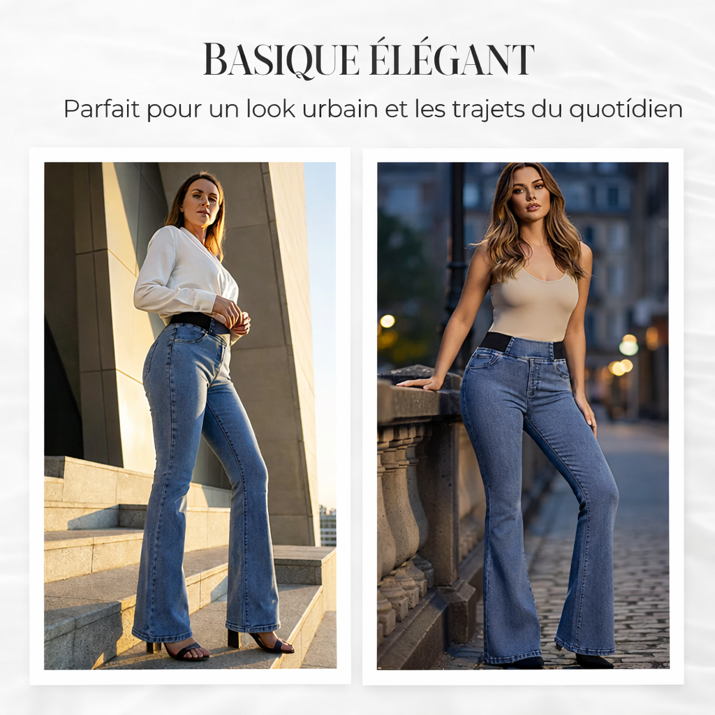 Rovindra - Jean Évasé Taille Haute Stretch Femme
