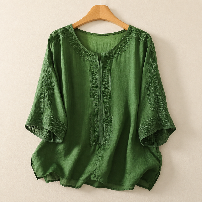 Prune - Blouse femme en lin brodé à manches trois-quarts