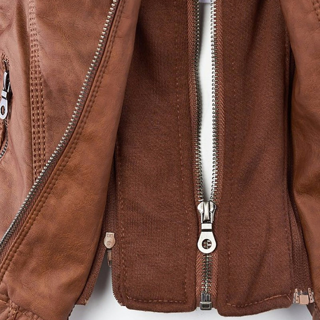 Rieke - Women's faux leather hooded jacket with zipper