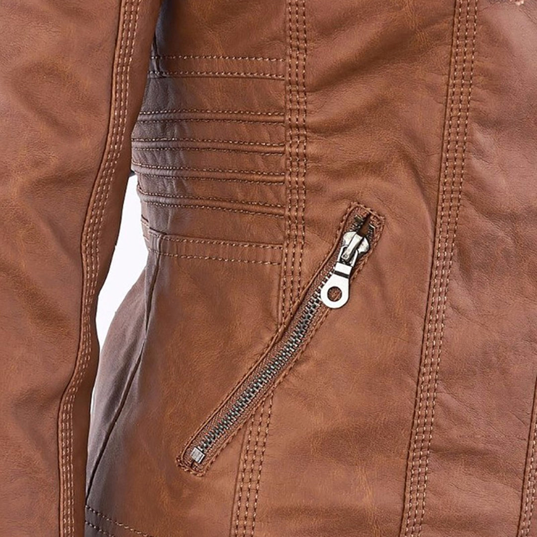 Rieke - Women's faux leather hooded jacket with zipper