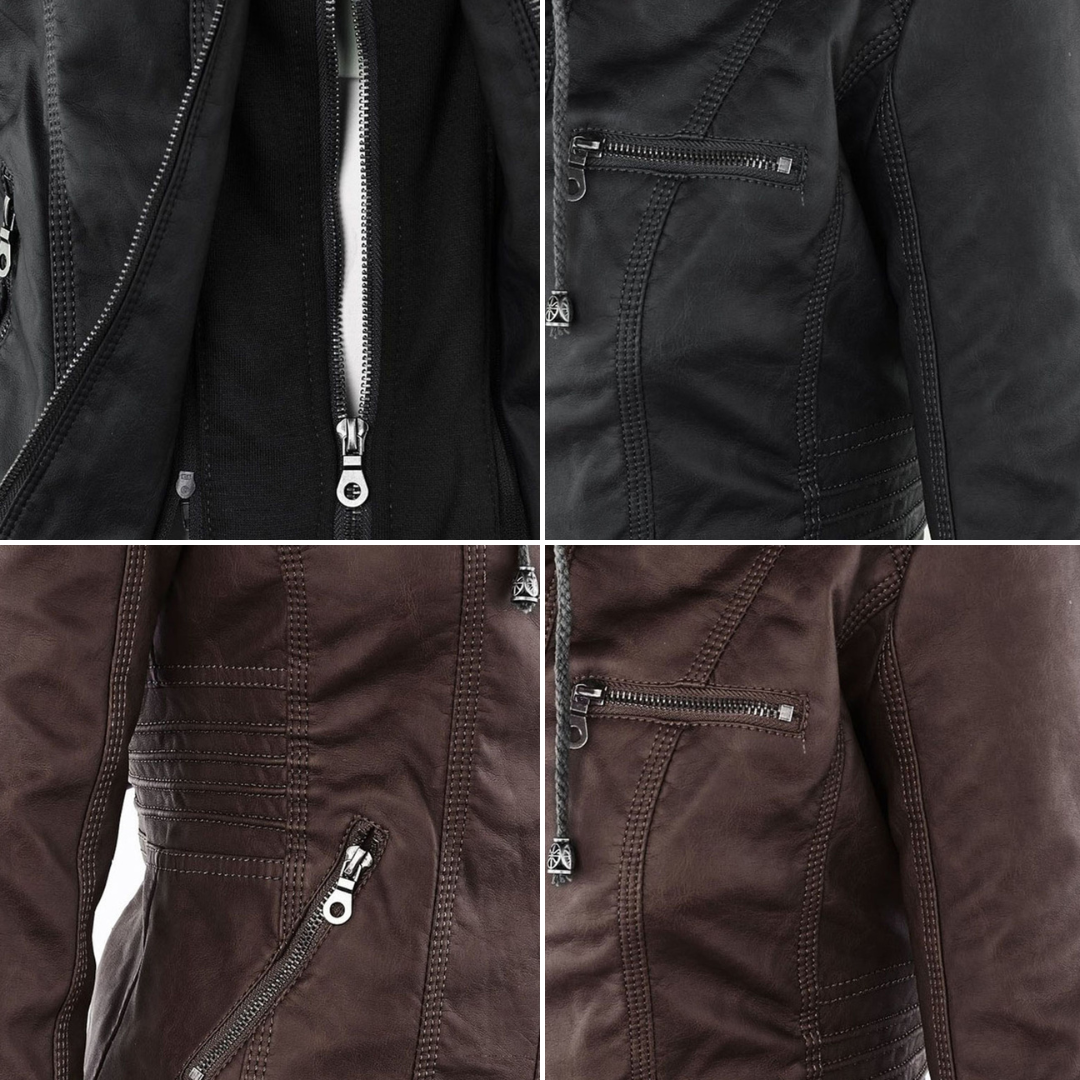 Rieke - Women's faux leather hooded jacket with zipper