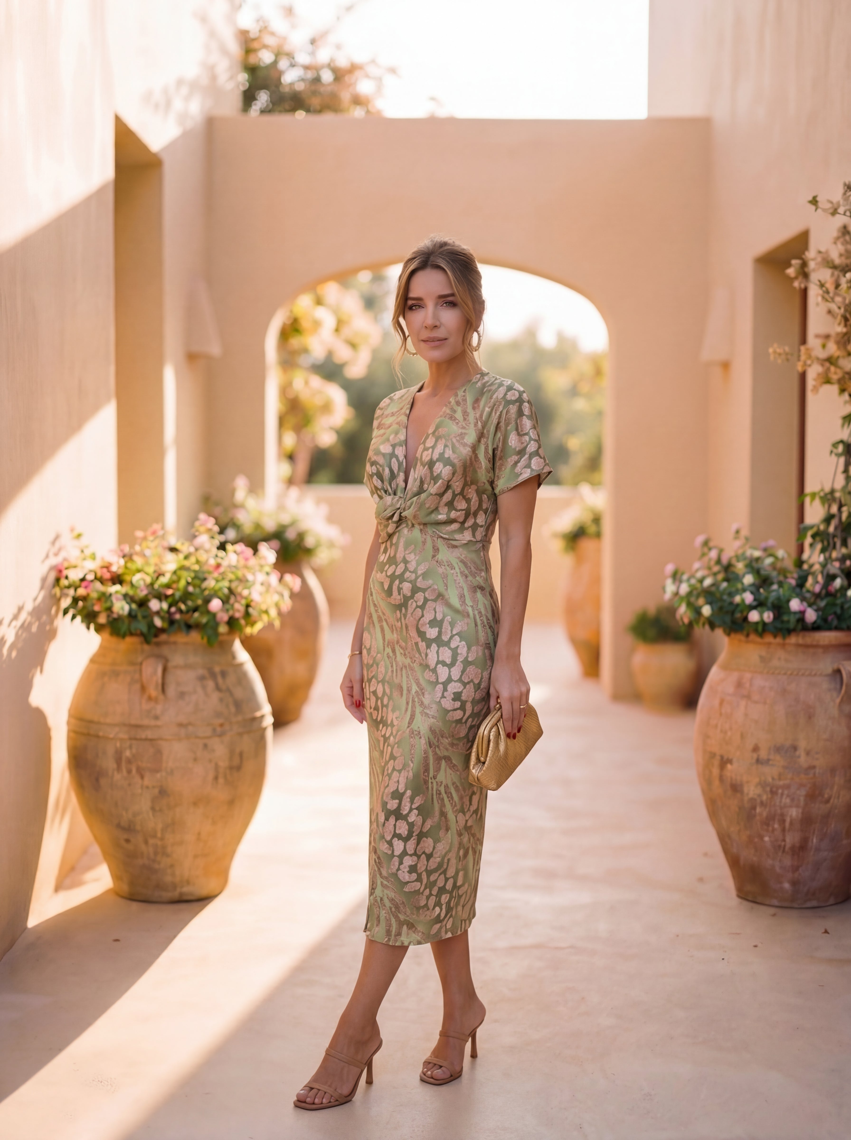 Rovella - Robe Midi Femme Drapée Nœud Élégant Style Sophistiqué