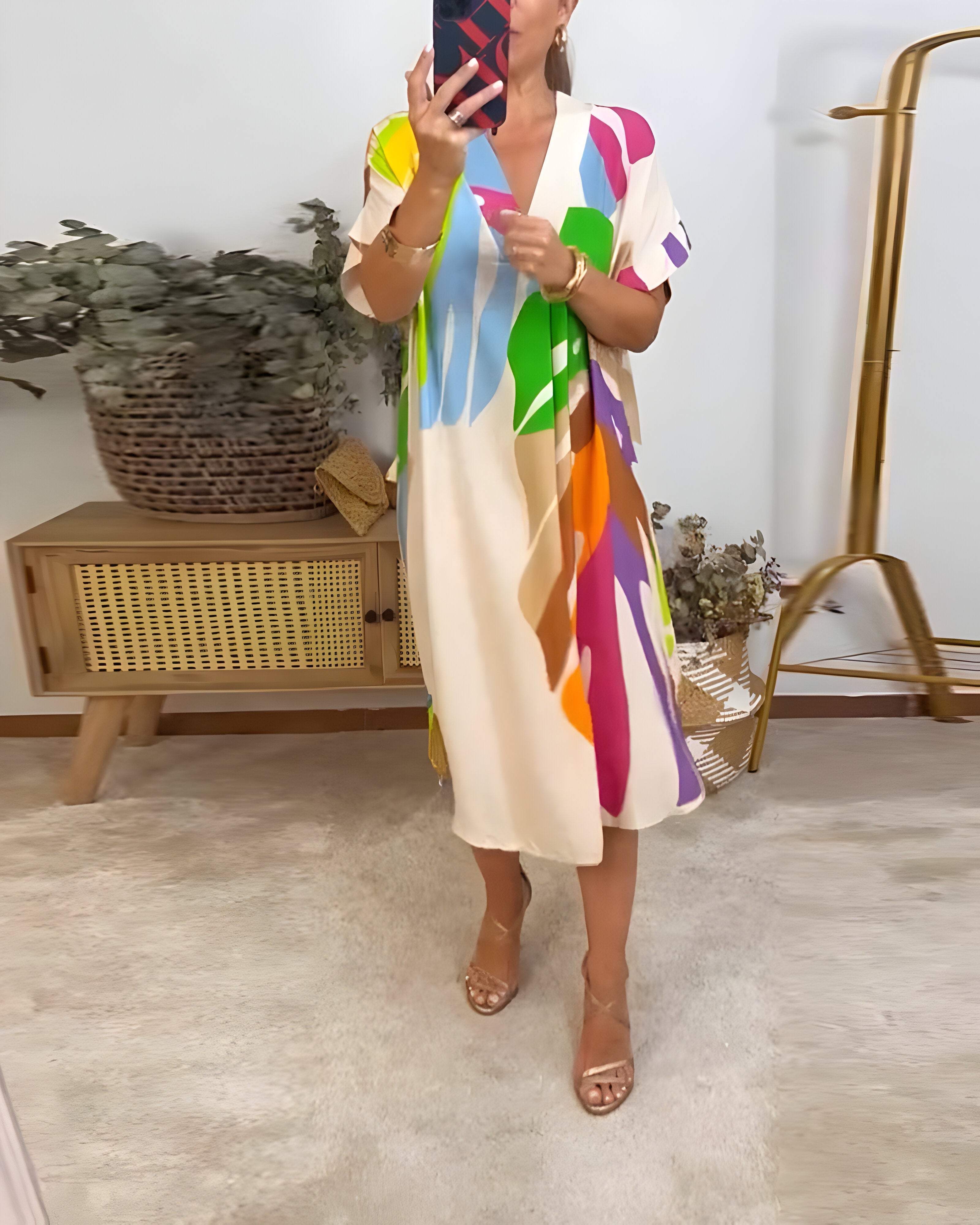 Nerissa - Robe décontractée à imprimé feuillage coloré pour un style frais et naturel
