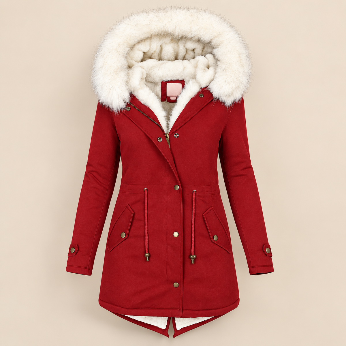 Charline - Women's long hooded parka with adjustable waist