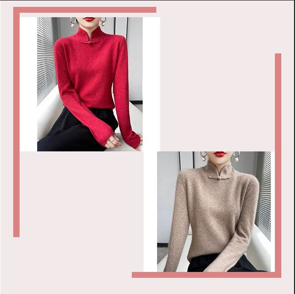 Jovienna - Pull Hiver à Col Montant Élégant avec Fermoir Vintage