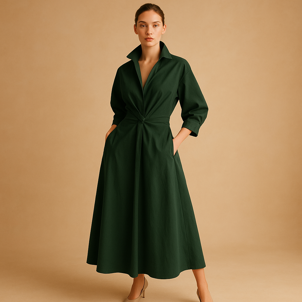 Antonine - Elegant Women’s Maxi Dress with Long Sleeves and V-Neck