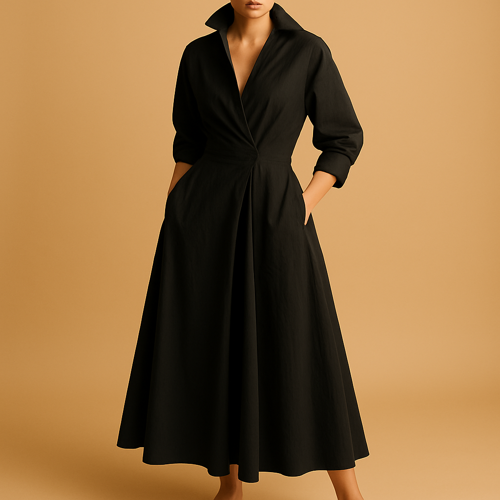 Antonine - Elegant Women’s Maxi Dress with Long Sleeves and V-Neck