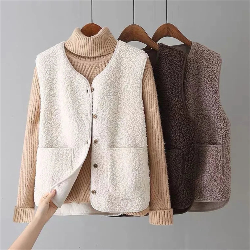 Avriel - Manteau sans manches pour femmes en laine d'agneau