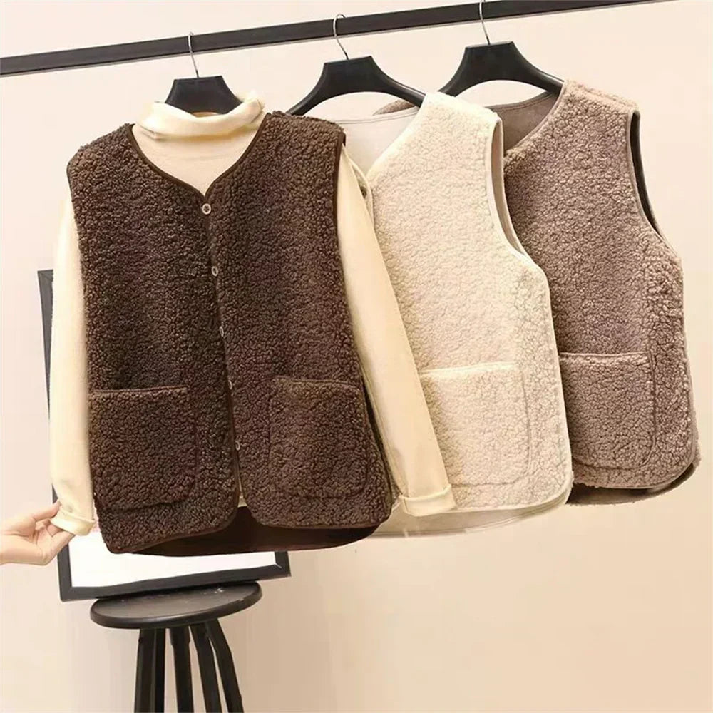 Avriel - Manteau sans manches pour femmes en laine d'agneau