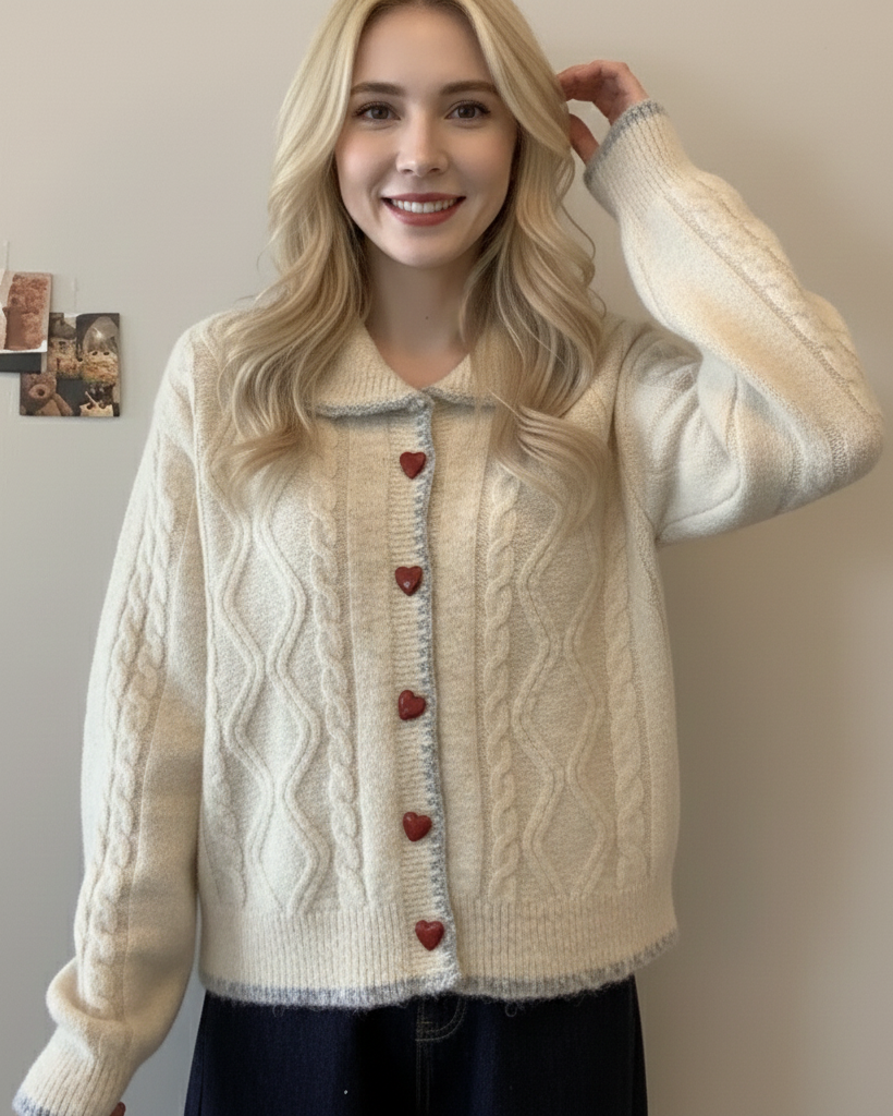 Oralissavine - Cardigan Cœur Tricoté Vintage