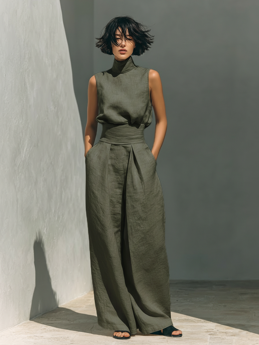 Fynelle - Ensemble Élégant Sans Manches & Pantalon Large Femme