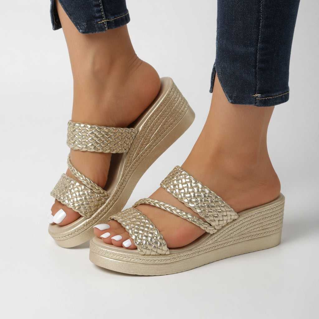 Hysoria - Sandales femme compensées tressées à brides croisées