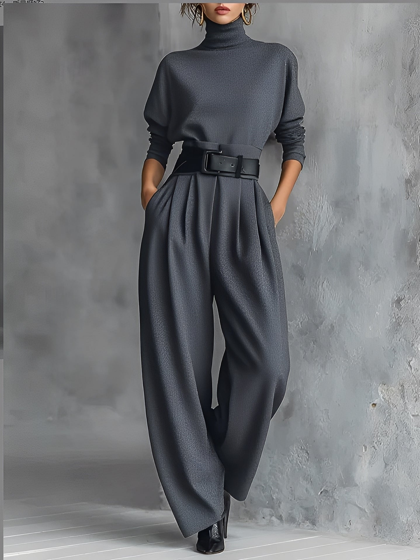 Neravirae - Ensemble Col Roulé & Pantalon Droit Élégant