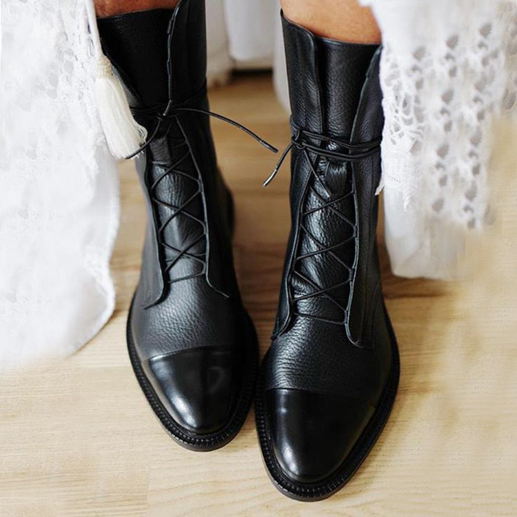 Mireille - Bottes en cuir verni style britannique pour femmes