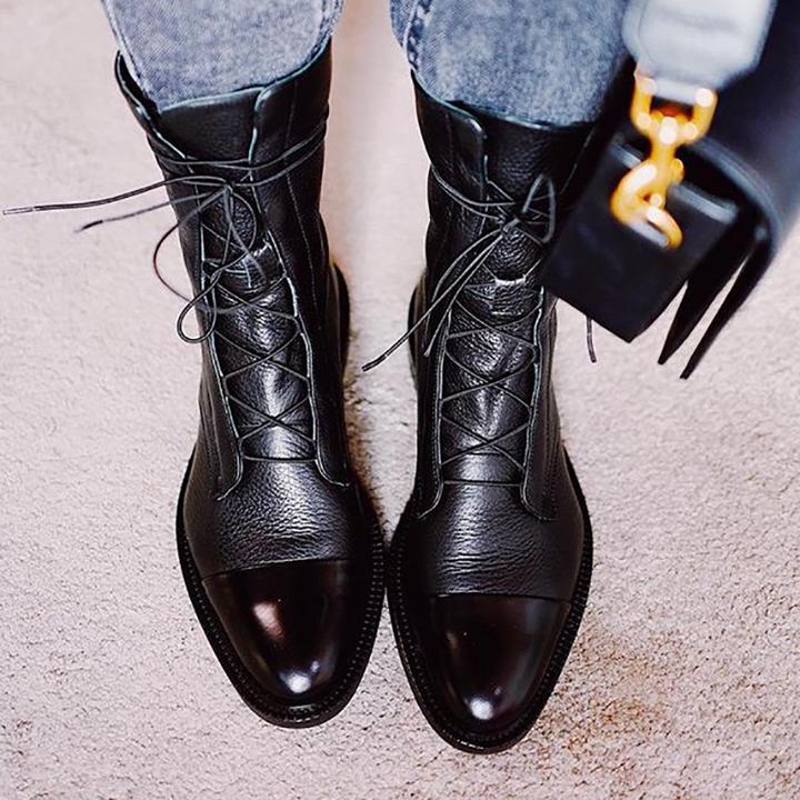 Mireille - Bottes en cuir verni style britannique pour femmes