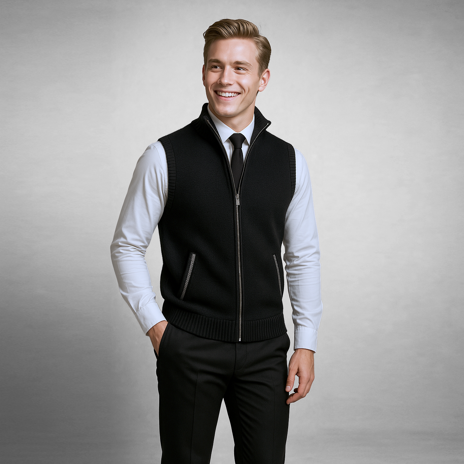 Gabriel - Gilet à Zip Intégral en Laine Mélangée