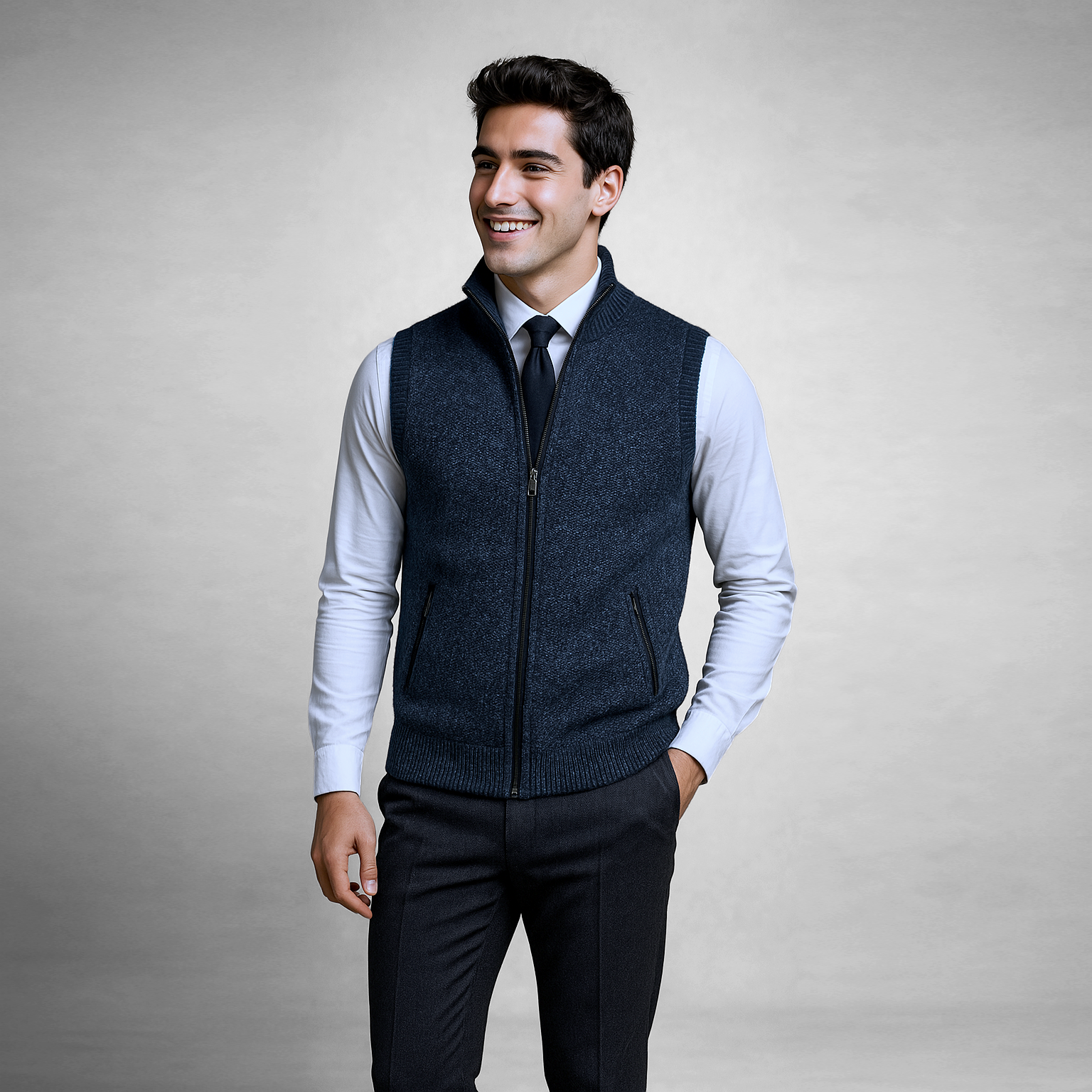 Gabriel - Gilet à Zip Intégral en Laine Mélangée