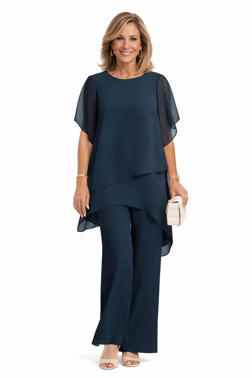 Avelonix - Ensemble femme deux pièces fluide élégant pantalon large soirée