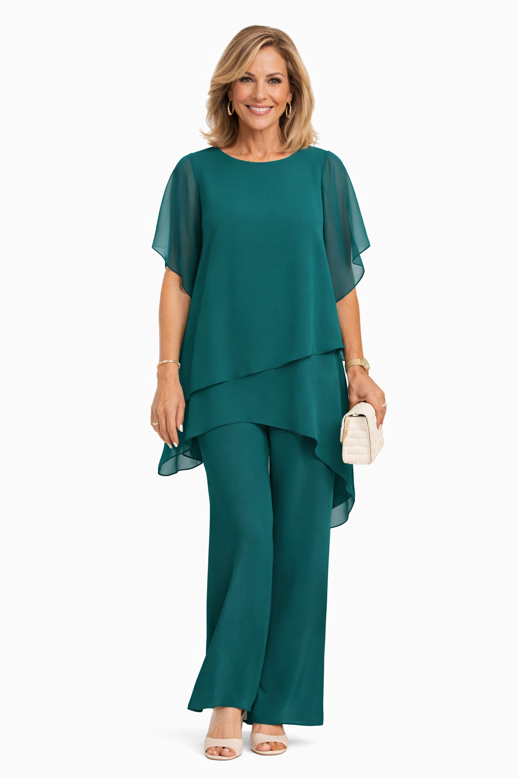 Avelonix - Ensemble femme deux pièces fluide élégant pantalon large soirée