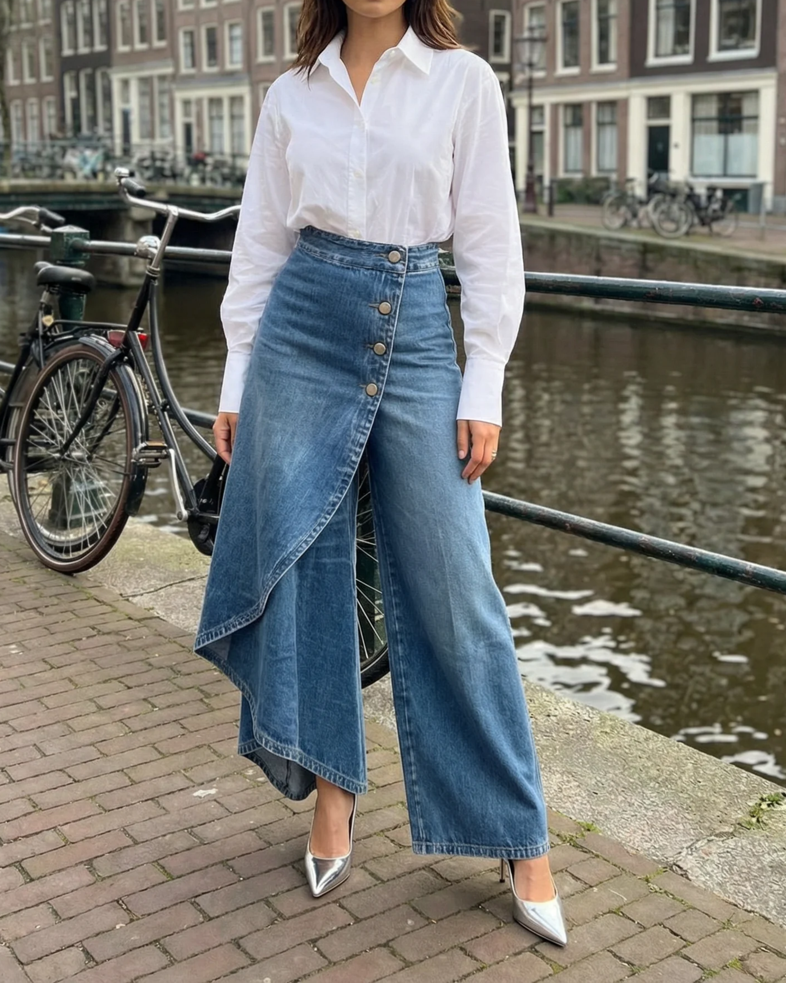 Pavellea - Jean Large À Effet Jupe Croisée En Denim