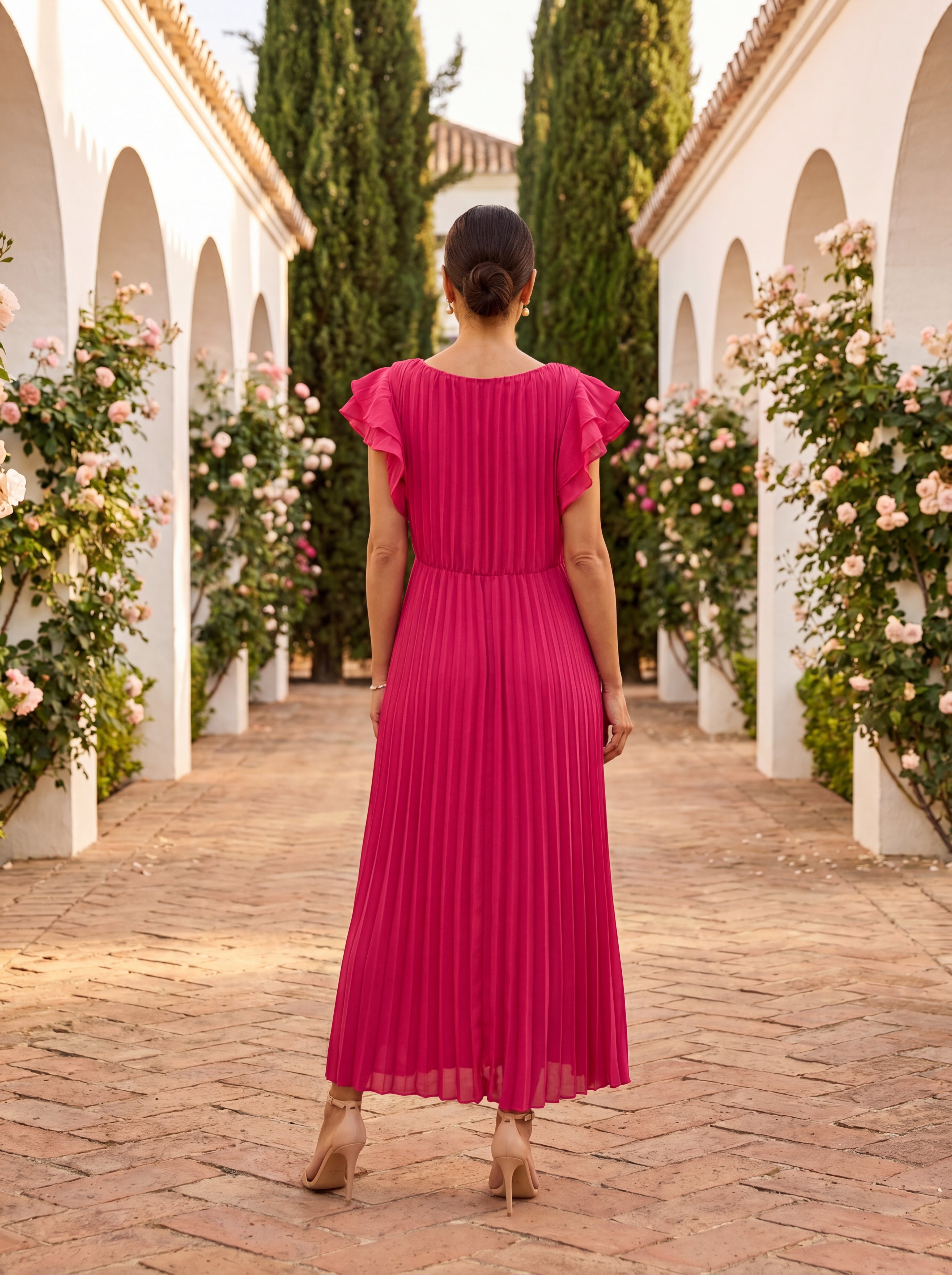 Myralune - Robe plissée élégante fluide pour mariages et soirées chics