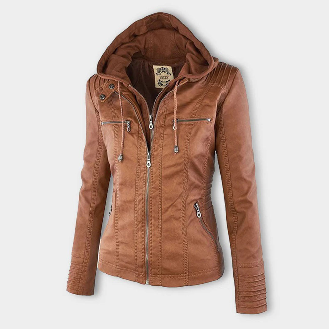 Rieke - Women's faux leather hooded jacket with zipper