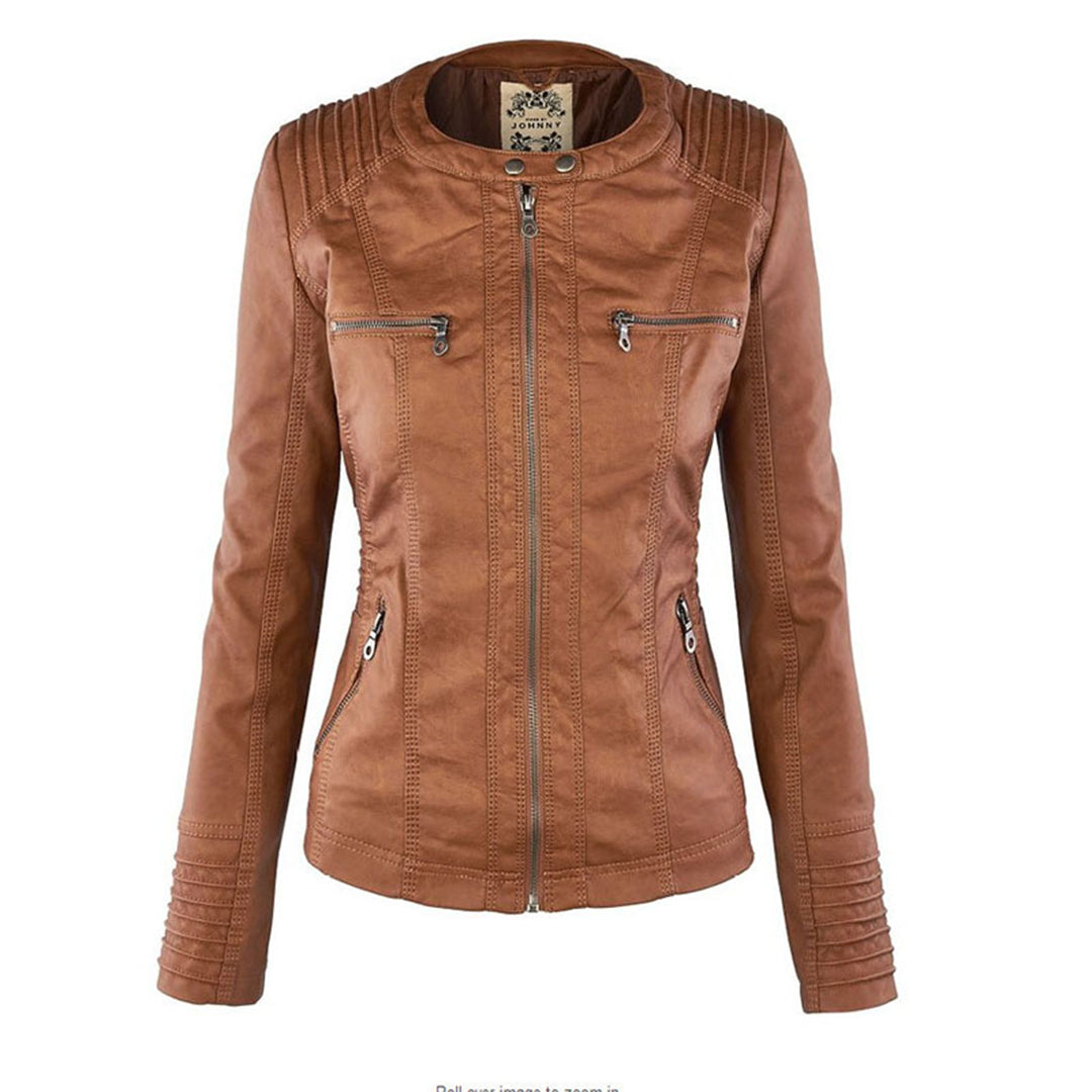 Rieke - Women's faux leather hooded jacket with zipper