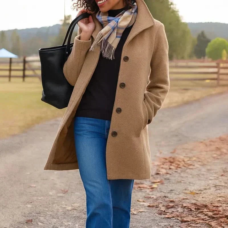 Renate - Manteau femme long boutonné au style classique