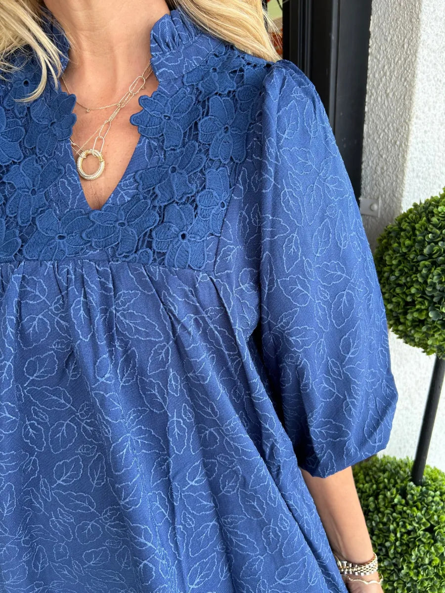 Tesia - Robe Courte Jacquard à Manches Bouffantes