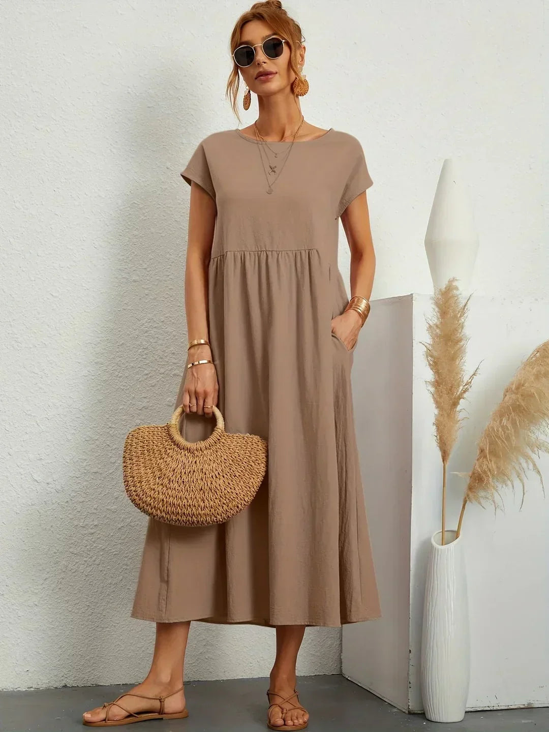 Quessara - Robe Midi Décontractée Coupe Fluide