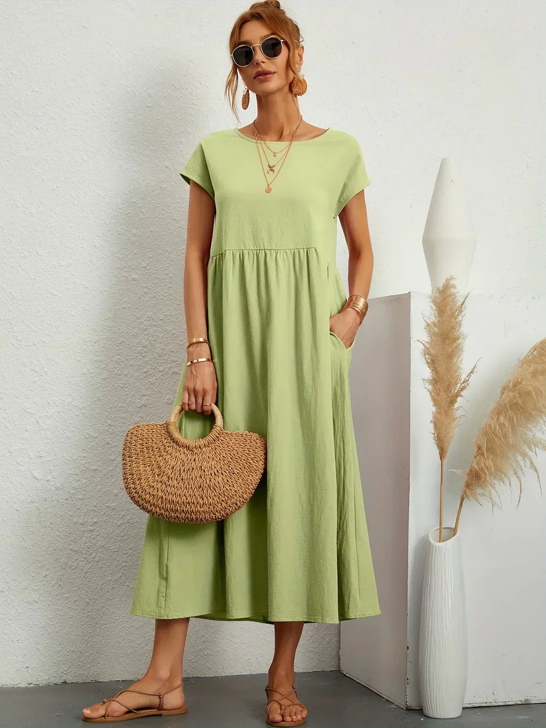 Quessara - Robe Midi Décontractée Coupe Fluide