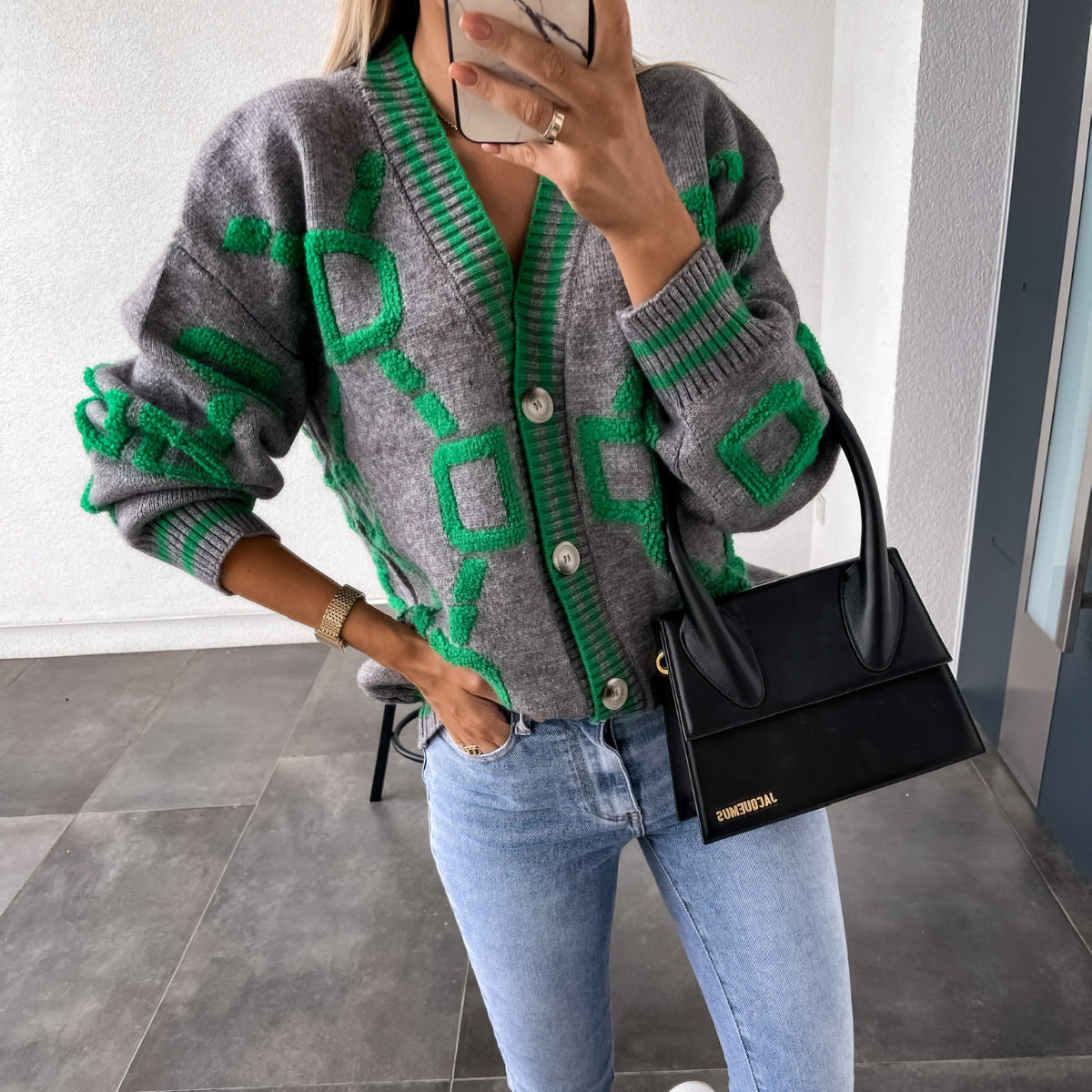 Aliza - Cardigan Tricot à Col V et Contrasté