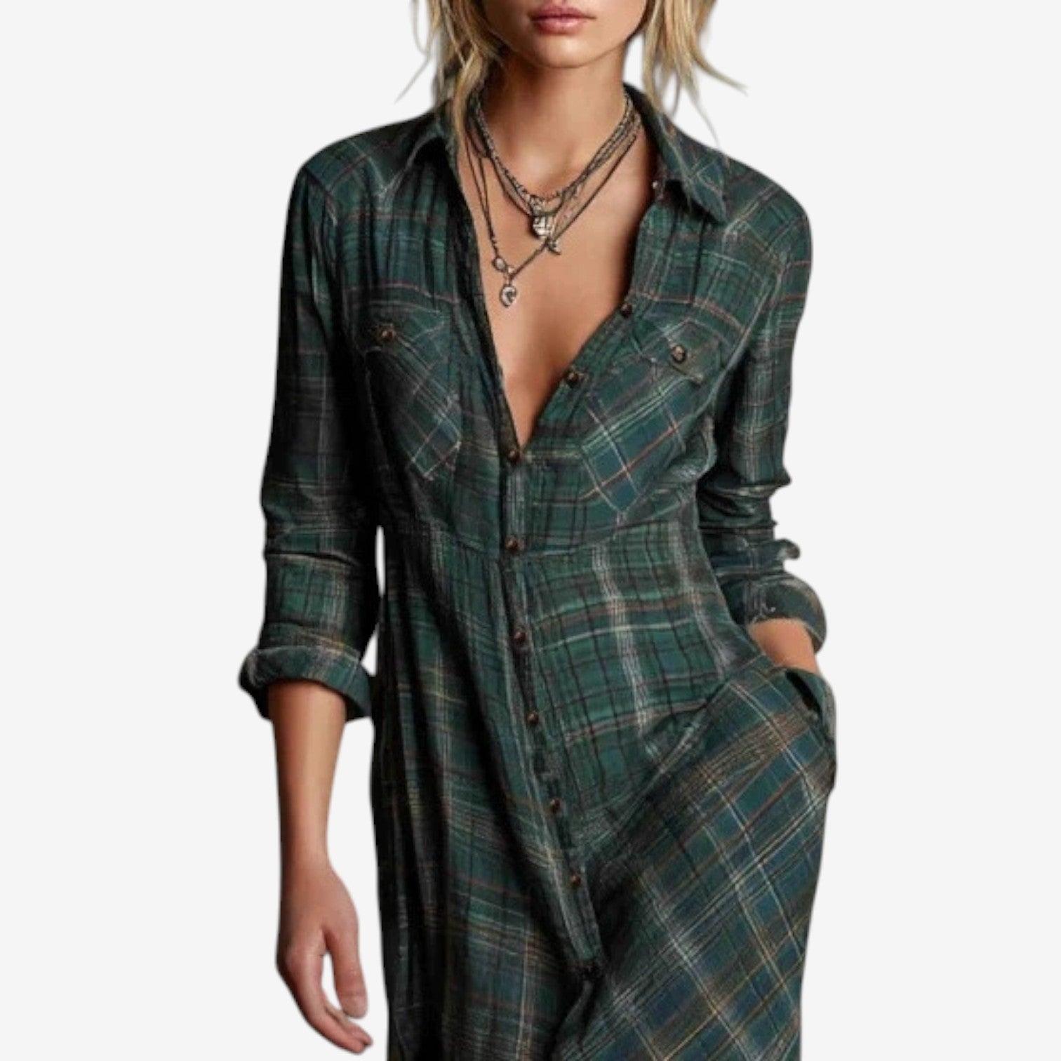 Dahlira - Robe Longue Élégante À Col Boutonné