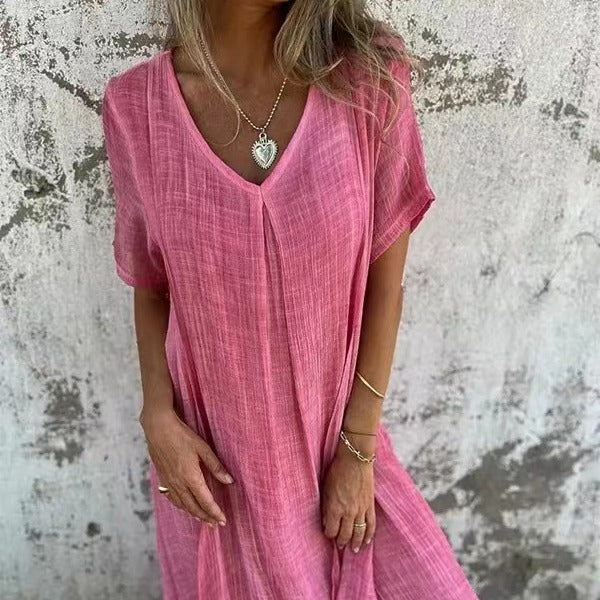 Fiorina - Robe Ample en Coton et Lin au Col V