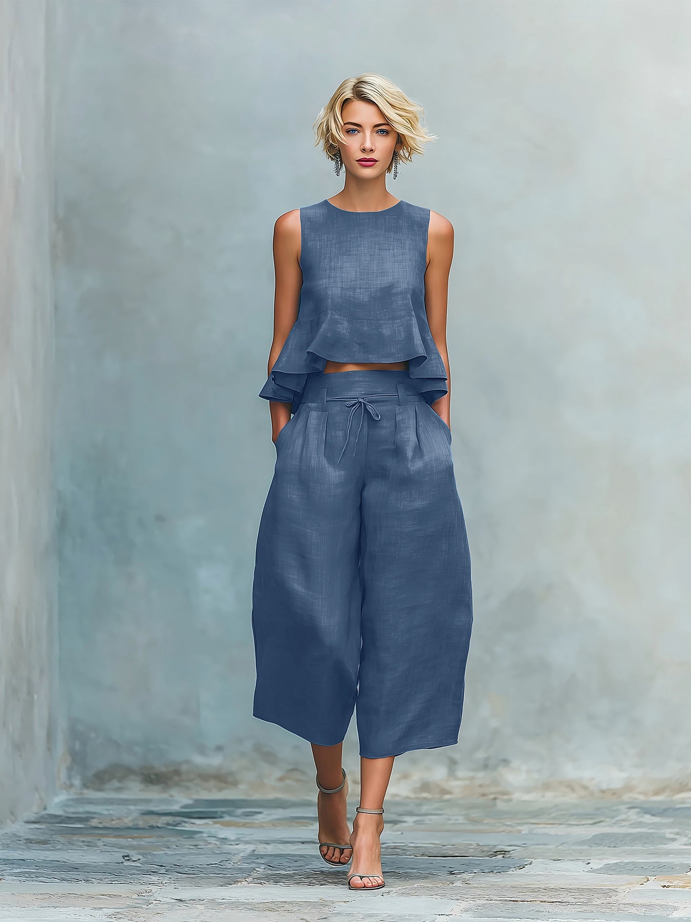 Quessoria - Ensemble femme deux pièces haut volanté et pantalon large