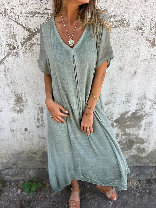Fiorina - Robe Ample en Coton et Lin au Col V