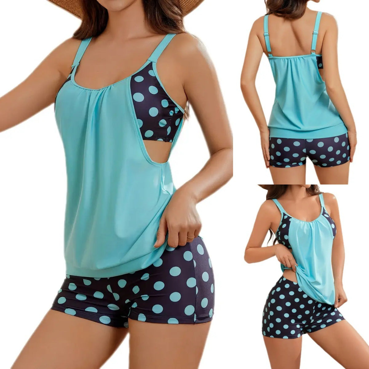 Hesoria - Maillot de bain femme deux pièces pois taille haute été plage