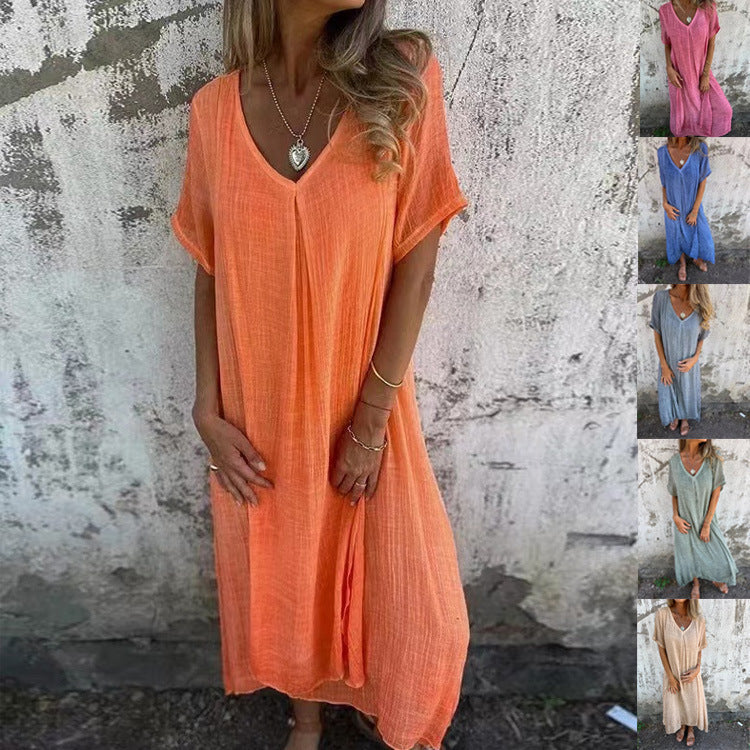 Fiorina - Robe Ample en Coton et Lin au Col V