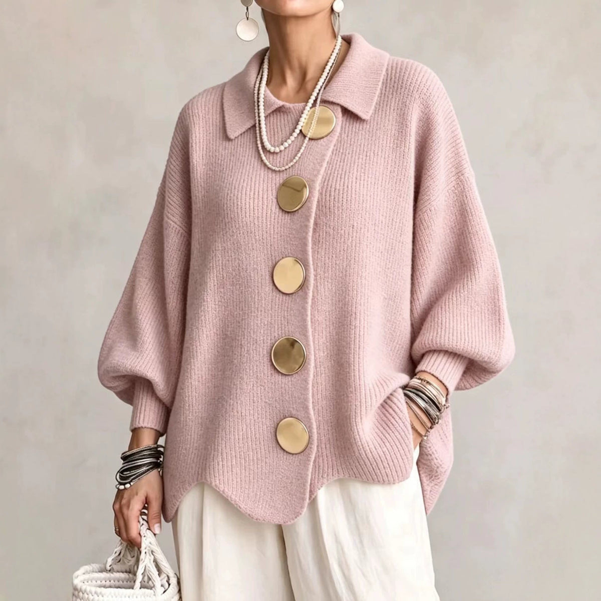 Daniëlle - Women's oversized ribbed knit button-up cardigan