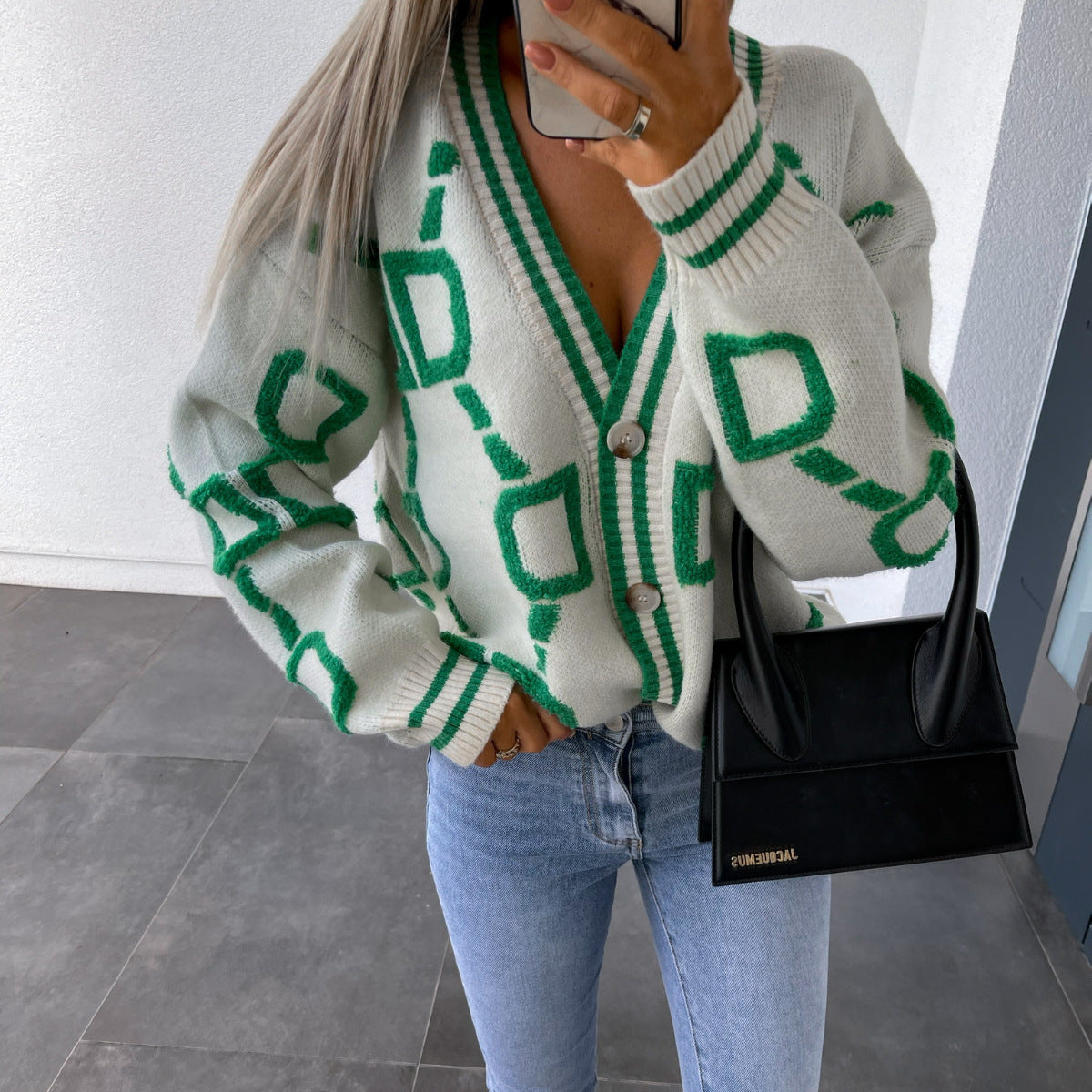 Aliza - Cardigan Tricot à Col V et Contrasté