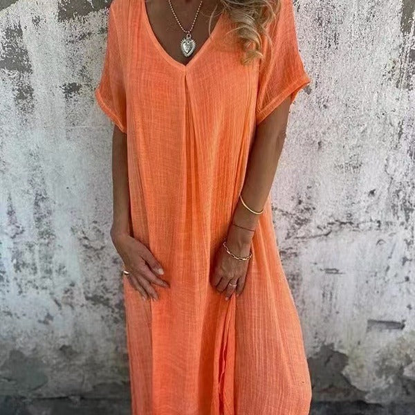 Fiorina - Robe Ample en Coton et Lin au Col V