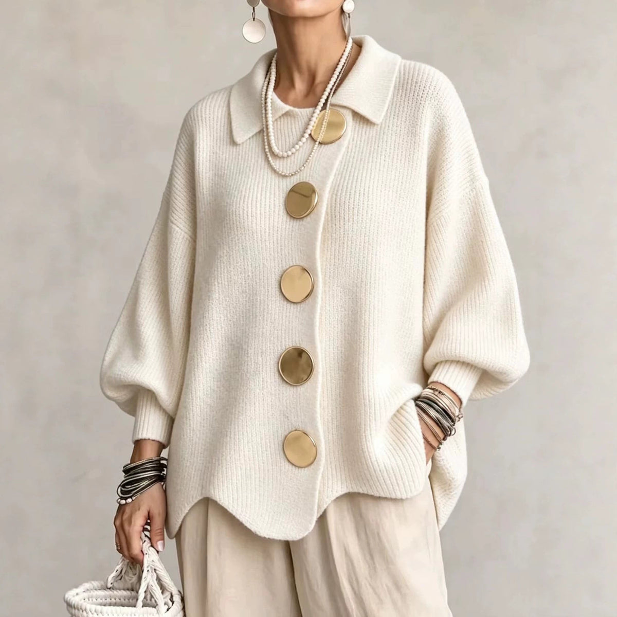 Daniëlle - Women's oversized ribbed knit button-up cardigan
