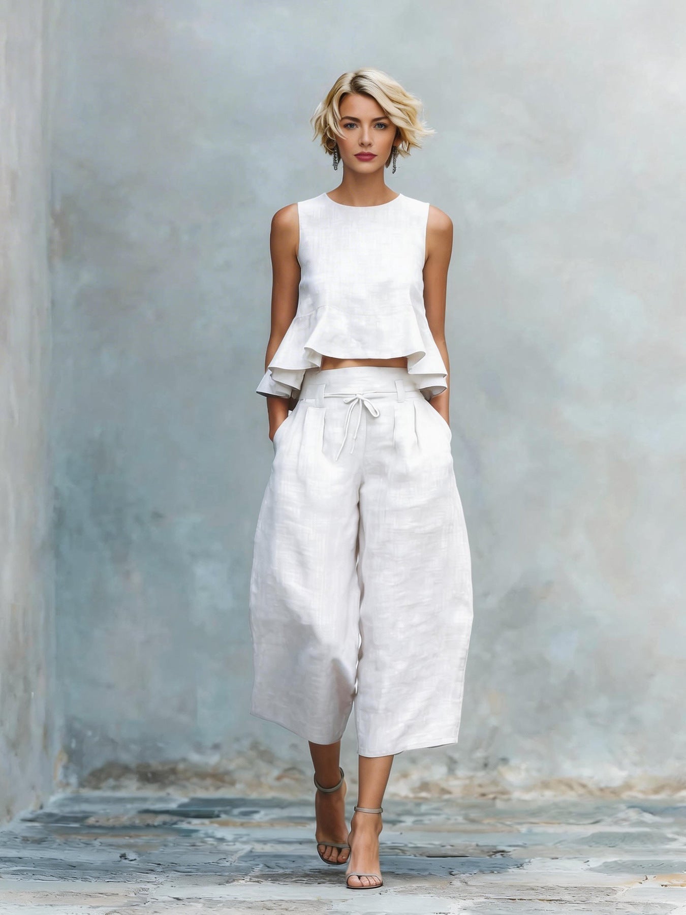 Quessoria - Ensemble femme deux pièces haut volanté et pantalon large