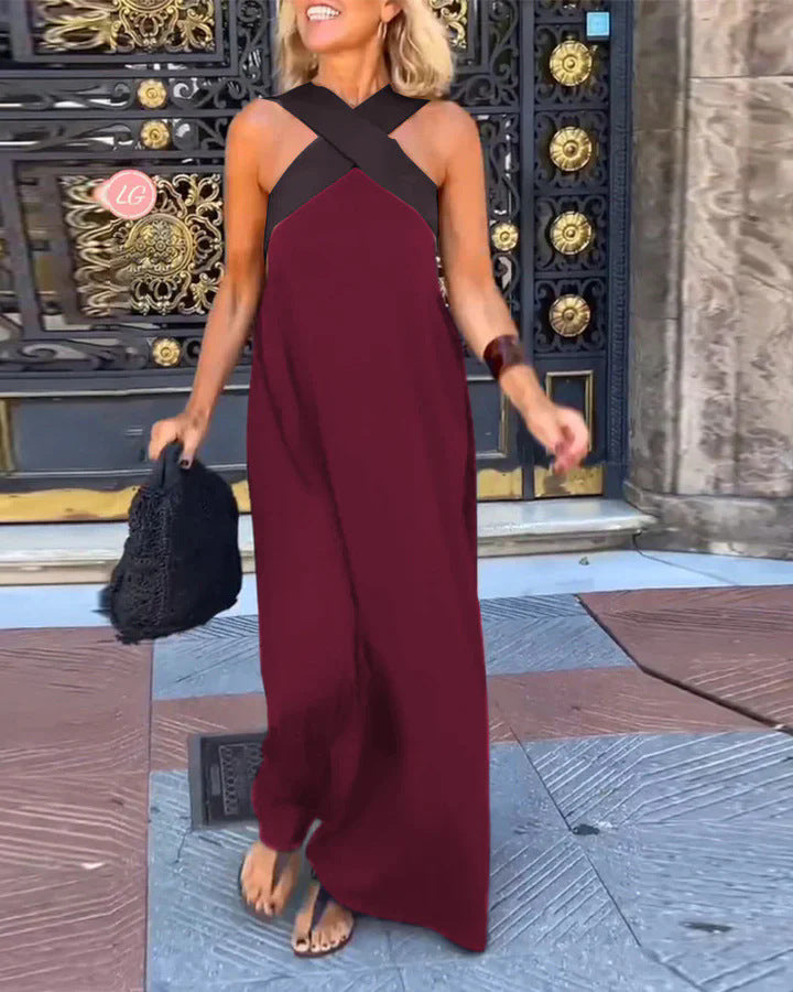 Izzaline - Robe longue femme à encolure croisée et épaules dénudées