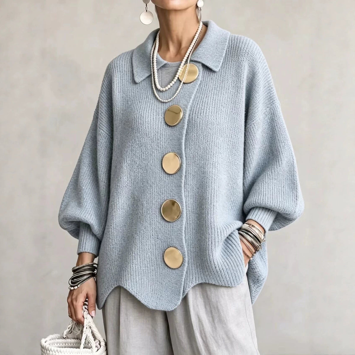 Daniëlle - Women's oversized ribbed knit button-up cardigan