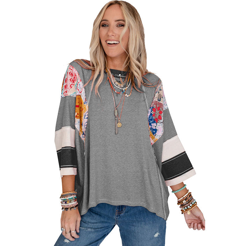 Mirelya - Haut Batwing Patchwork Léger