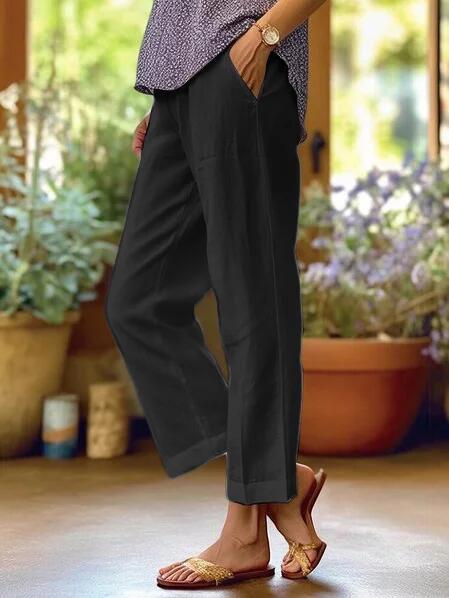 Ixoriae - Pantalon Ample en Coton et Lin avec Taille Élastique