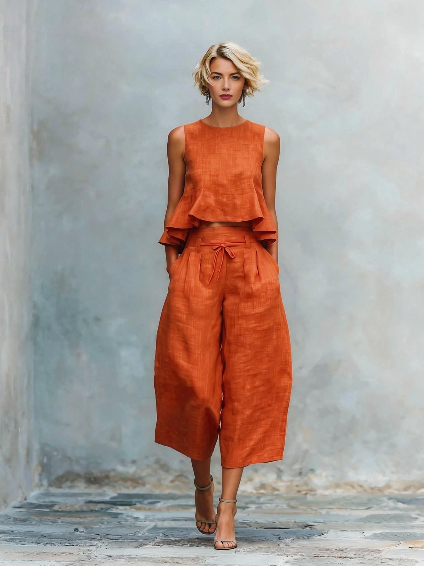 Quessoria - Ensemble femme deux pièces haut volanté et pantalon large
