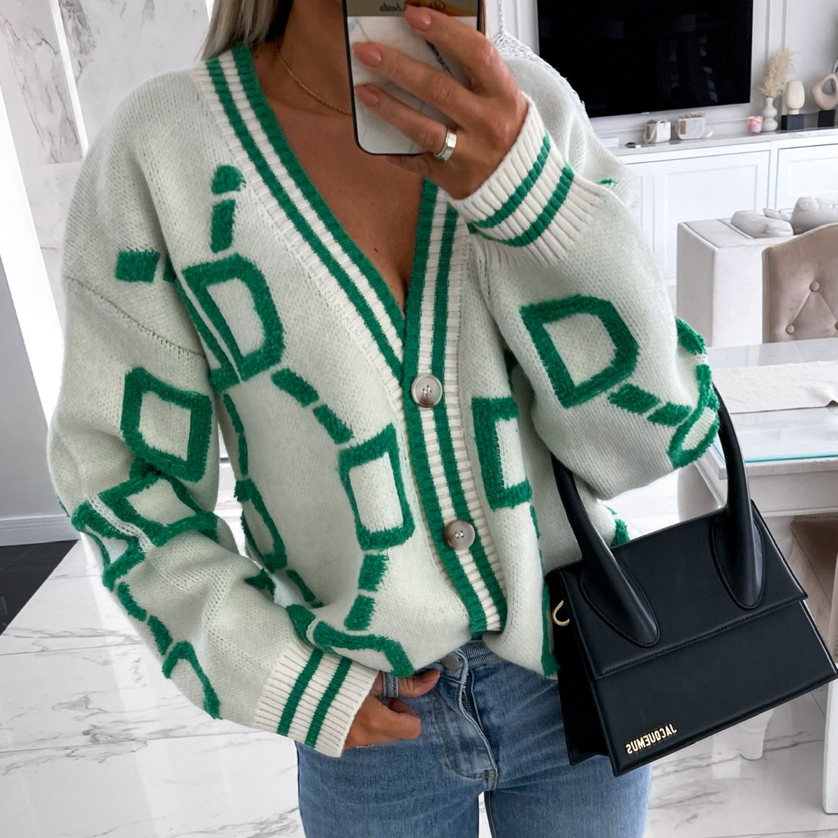 Aliza - Cardigan Tricot à Col V et Contrasté